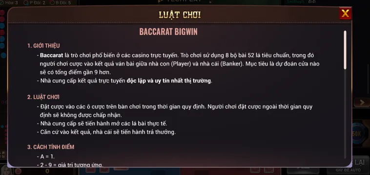 Baccarat BigWin Tại BomWin Đỉnh Cao Đấu Trí Với Những Ván Cược Hồi Hộp